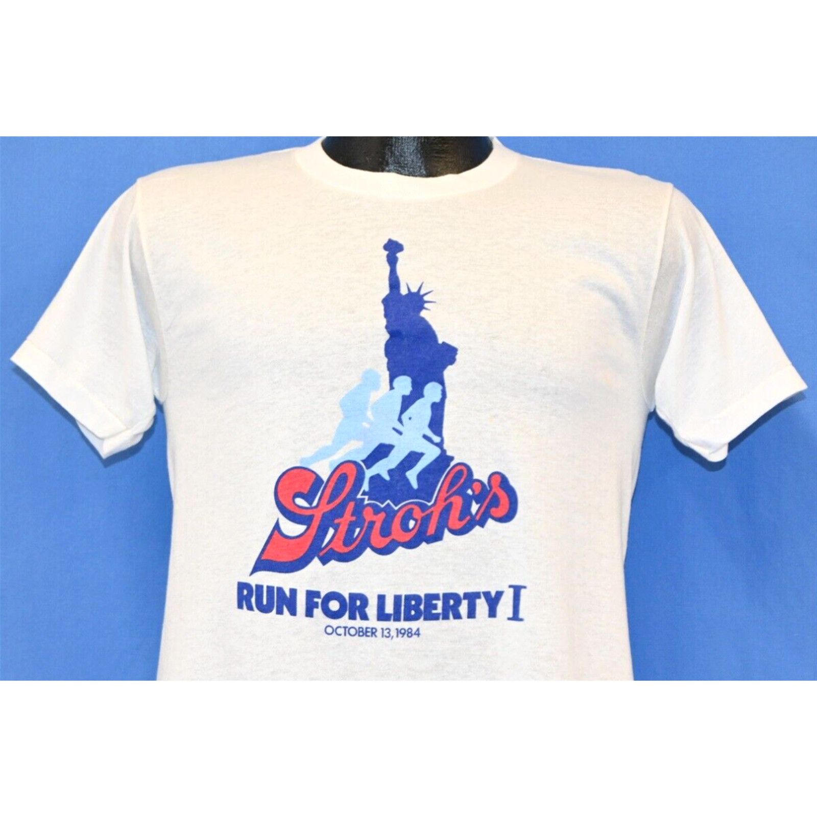 image of Vintage VTG 80's Strohs Beer Run For Liberty I Oct 1984 Brooks Statue T-Shirt Small S in White, Men