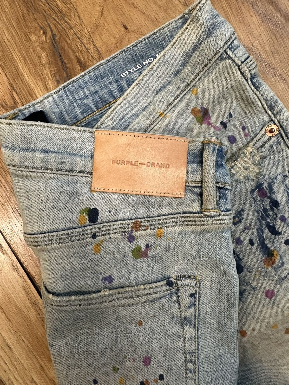Purple Brand Purple Brand Patched Paint Splatter Blue Denim Jeans Size 31 Size US 31 - 4 Thumbnail