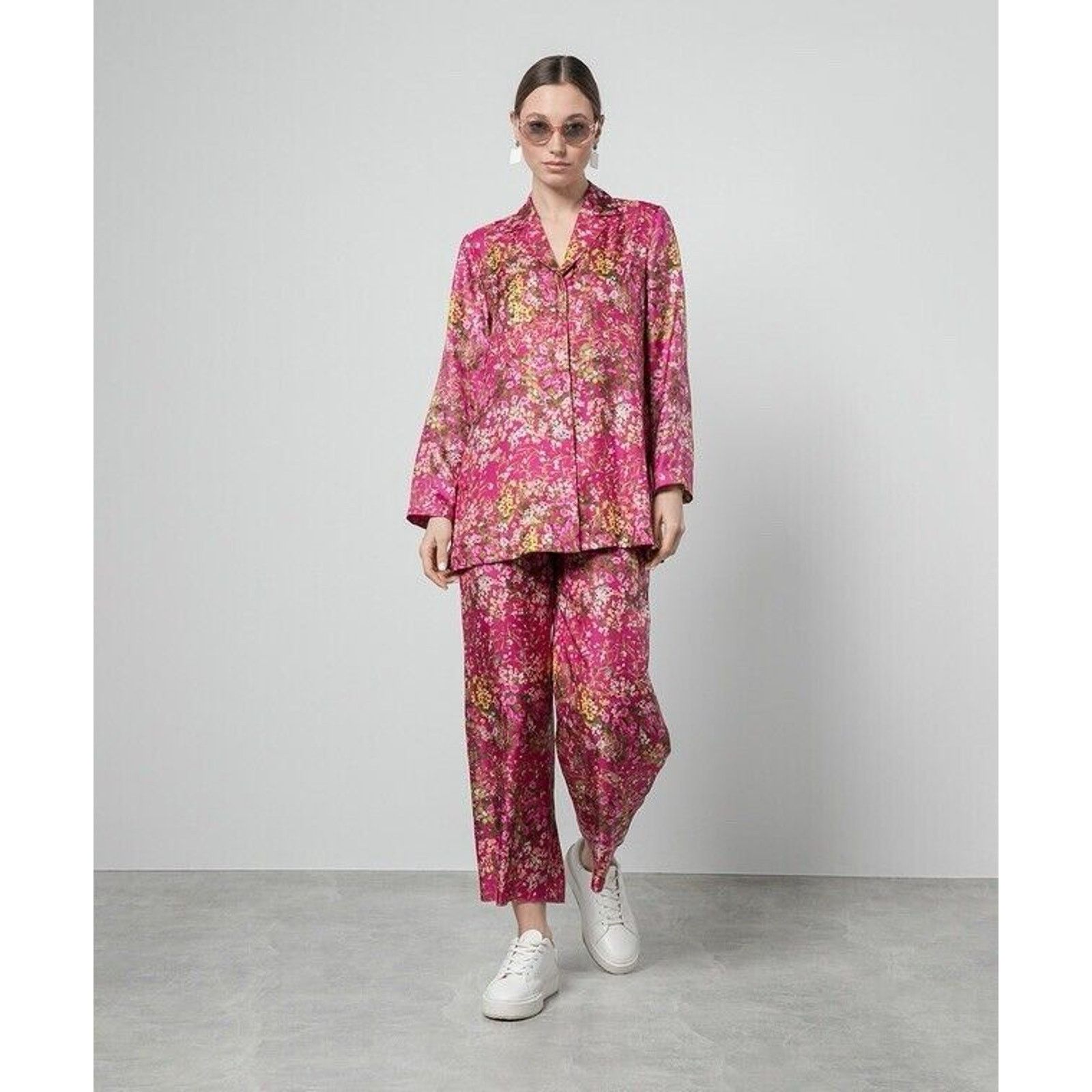 Max Mara NEW $715 Max Mara Studio Size 10 Floral Silk Blouse Top NWT Size L / US 10 / IT 46 - 4 Thumbnail