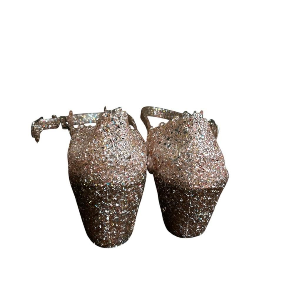 Designer Rose Gold Glitter Wedge Sandals Size US 5 / IT 35 - 4 Thumbnail