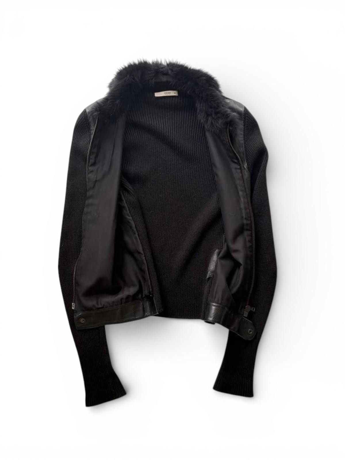 Prada Prada - Black Leather and Knit Jacket with Fur Collar Size S / US 4 / IT 40 - 5 Thumbnail