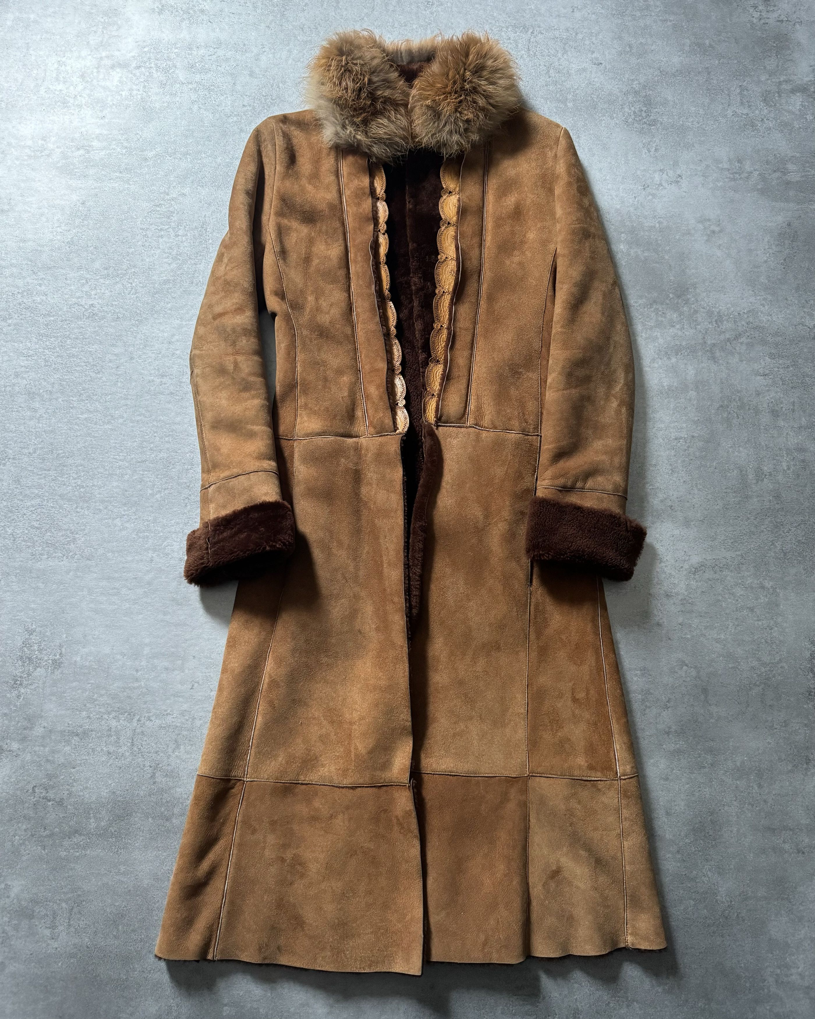 image of Archival Clothing x Roberto Cavalli 2000S Roberto Cavalli Royal Leather Long Camel Coat, Women's (S