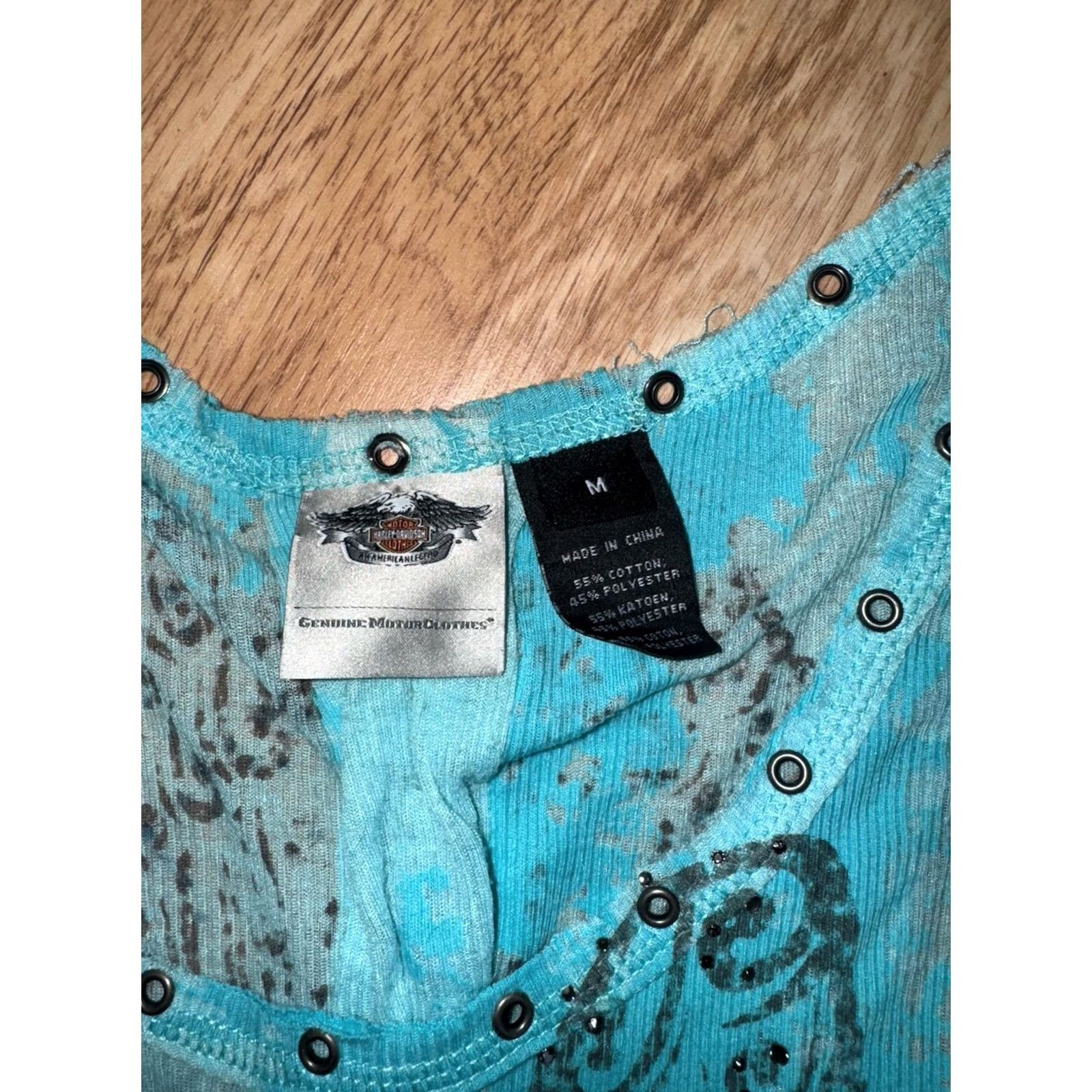 Harley Davidson VINTAGE Harley Davidson Rhinestones Laced Tank Blouse Bling Size M Wings GUC Size S / US 4 / IT 40 - 2 Thumbnail