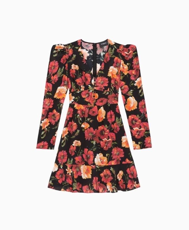 The Kooples The Kooples Call Me Flower Black Floral Silk Mini Dress Size XS / US 0-2 / IT 36-38 - 1 Thumbnail