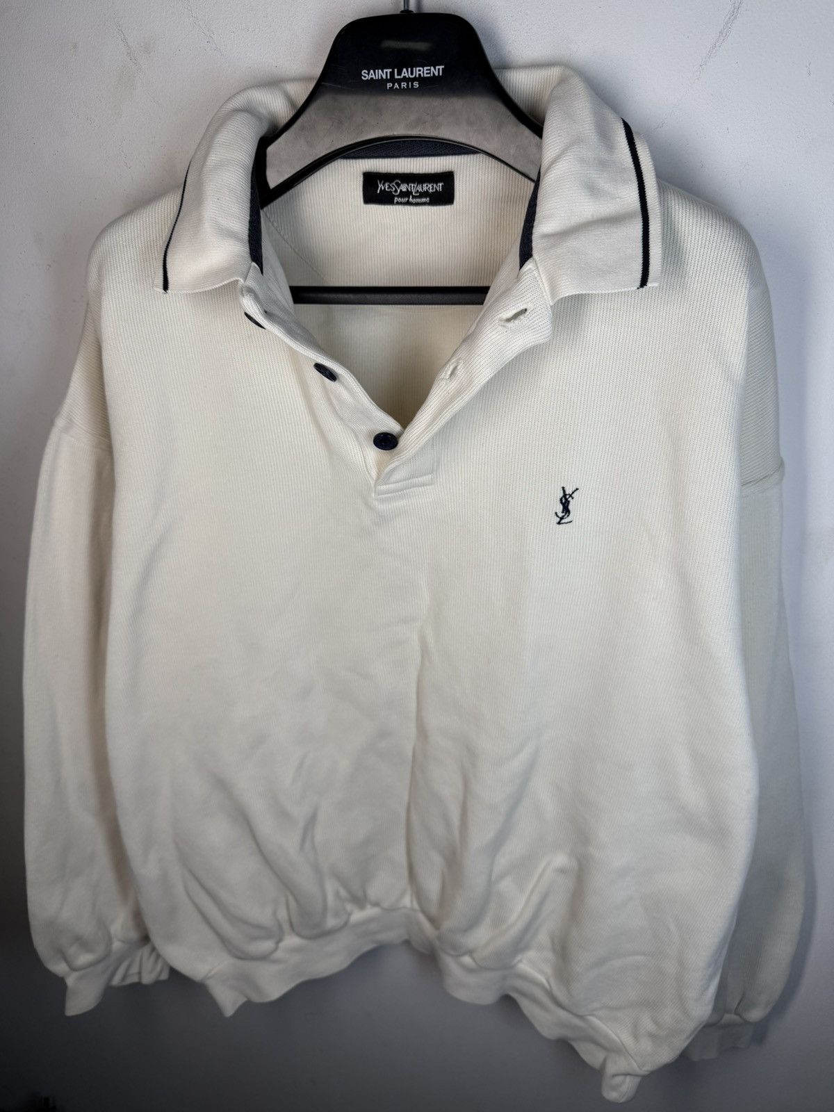 Yves Saint Laurent 90s YSL Sweatshirt White/Sweater Vintage Quarter Zip Up Size US L / EU 52-54 / 3 - 19 Thumbnail