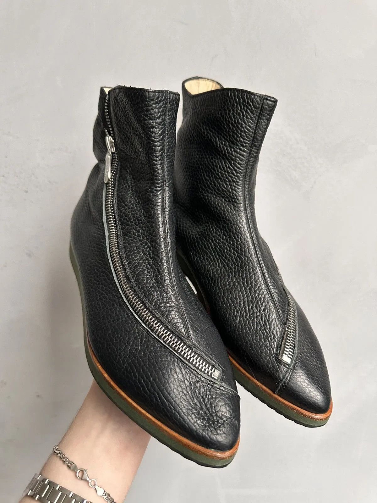 If Six Was Nine Leather Boots Metal Zip Vintage Rick Owens Style Y2K Size US 7 / IT 37 - 2 Thumbnail