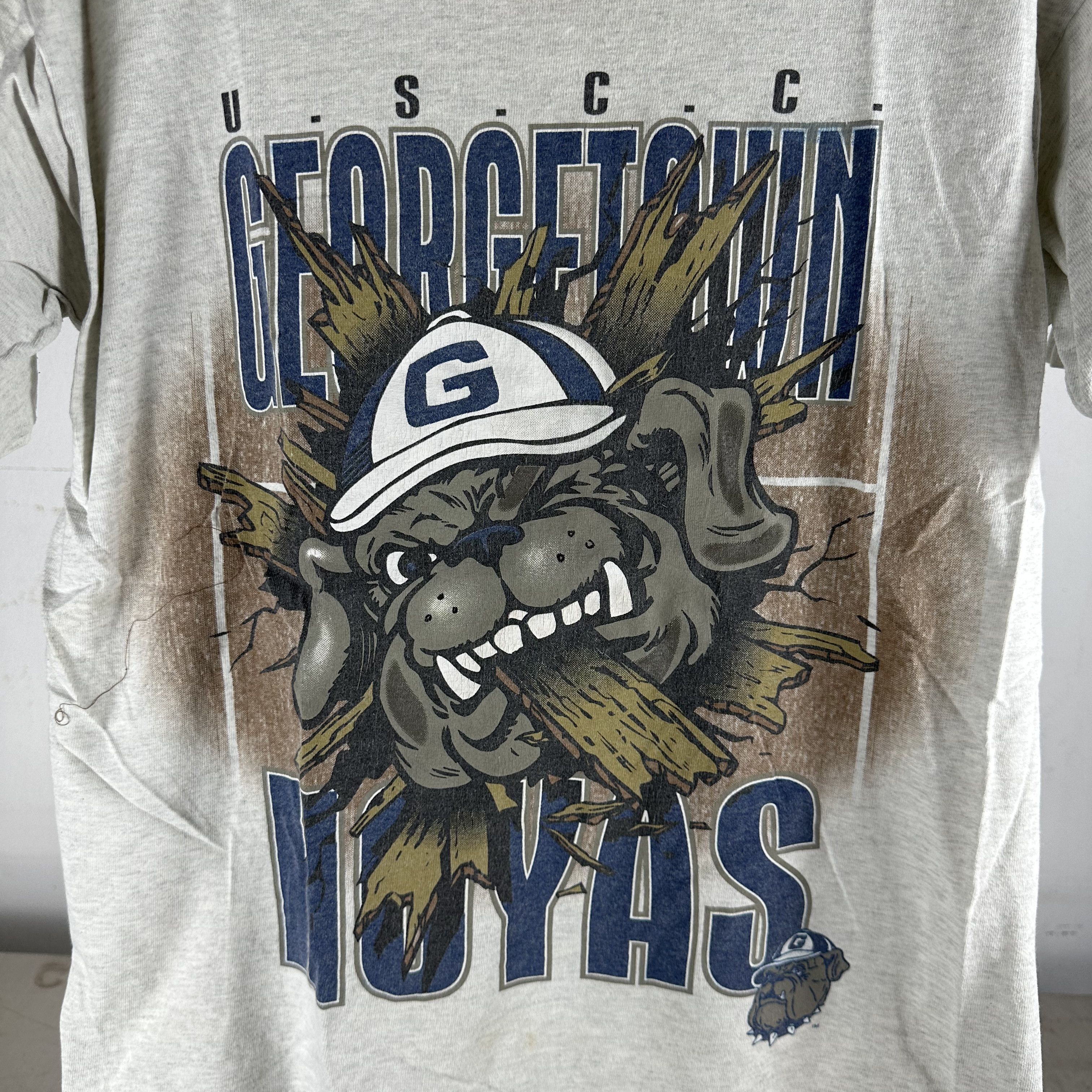 Vintage 90s Georgetown Hoyas NCAA Nutmeg Mascot Graphic T-Shirt Size US M / EU 48-50 / 2 - 2 Thumbnail