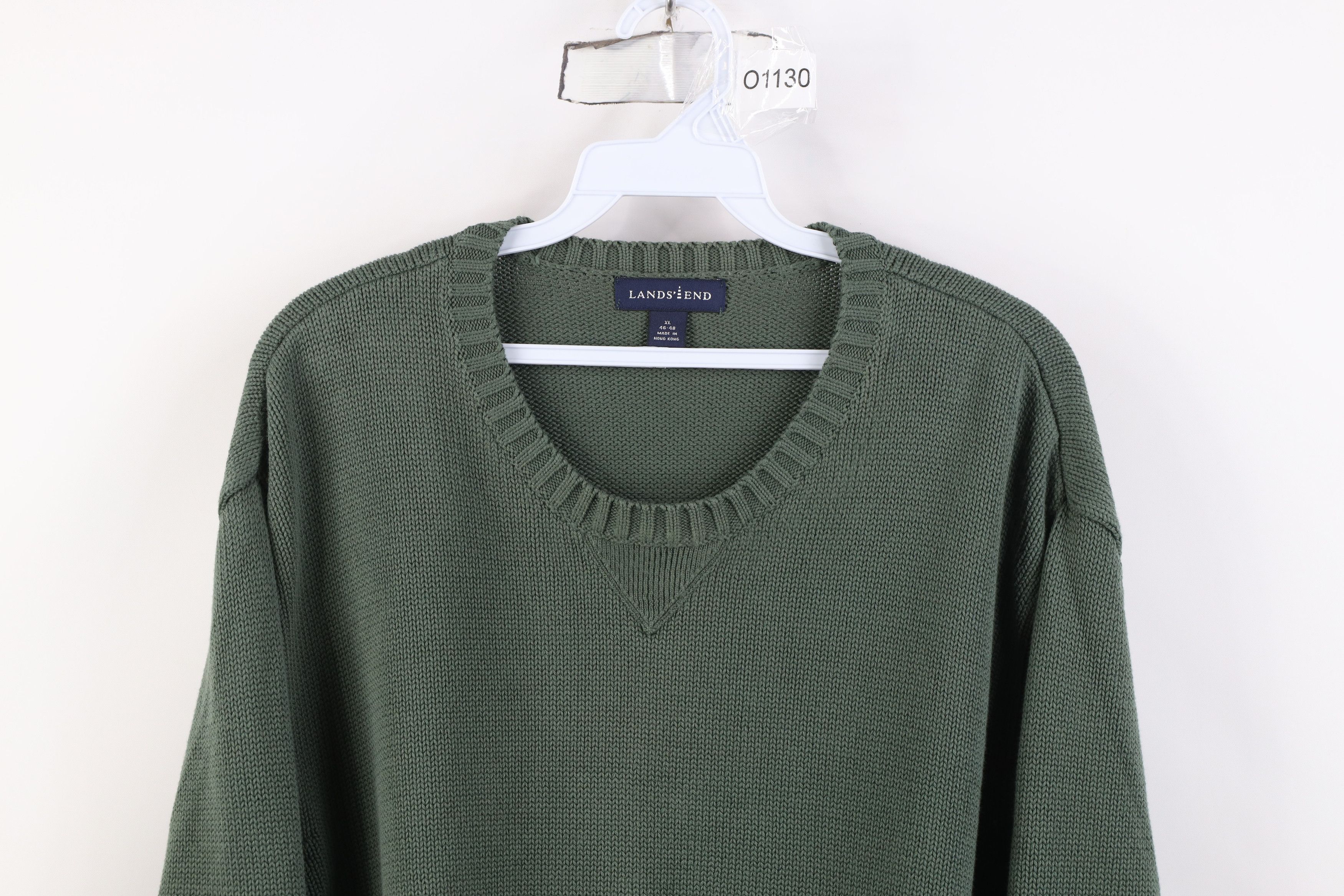 Lands' End Vintage 90s Lands End Cotton Knit Crewneck Sweater Green Size US XL / EU 56 / 4 - 2 Thumbnail