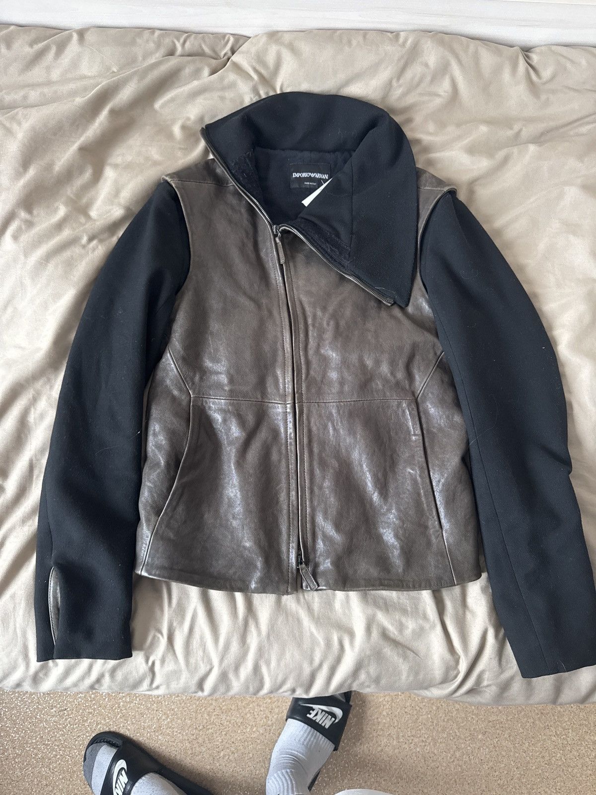 Emporio Armani ARCHIVE VINTAGE LEATHER BOMBER BIKER JACKET