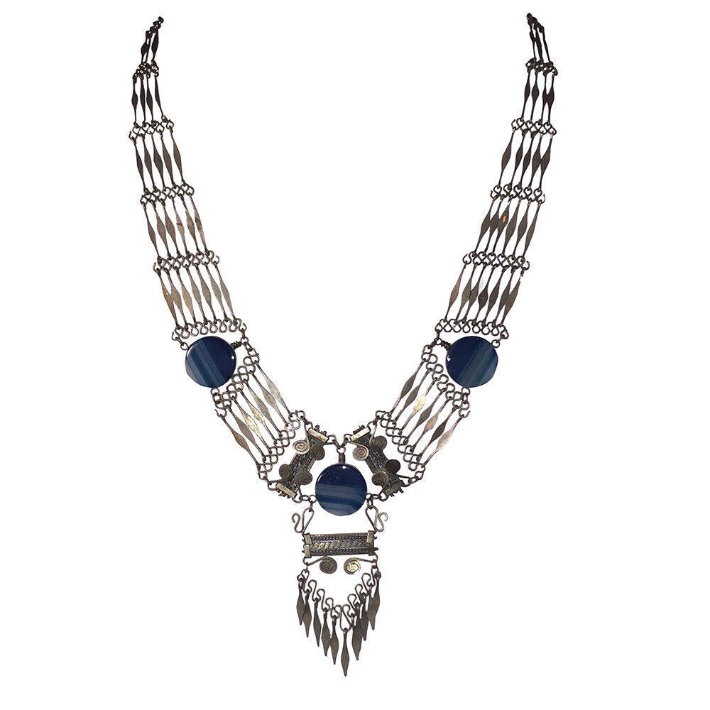 Peruvian Alpaca and Blue Banded Agate Artisan Necklace