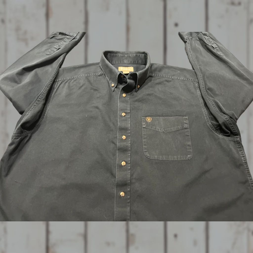 Ariat Ariat Shirt Button-Up Long Sleeve 2XL Black Mens Cotton 100% Button-Down Collared Chest Pocket Vintage No Size 48R - 1 Thumbnail