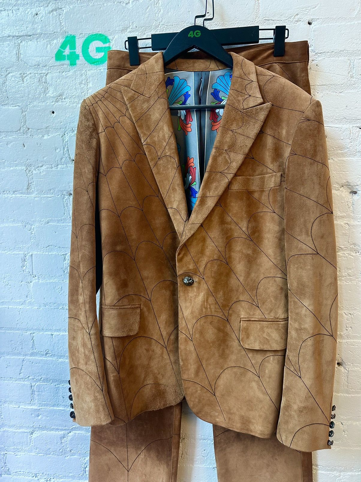Chrome Hearts 1 of 1 CHROME HEARTS COUTURE SUEDE LEATHER SPIDER WEB SUIT Size 40R - 6 Thumbnail