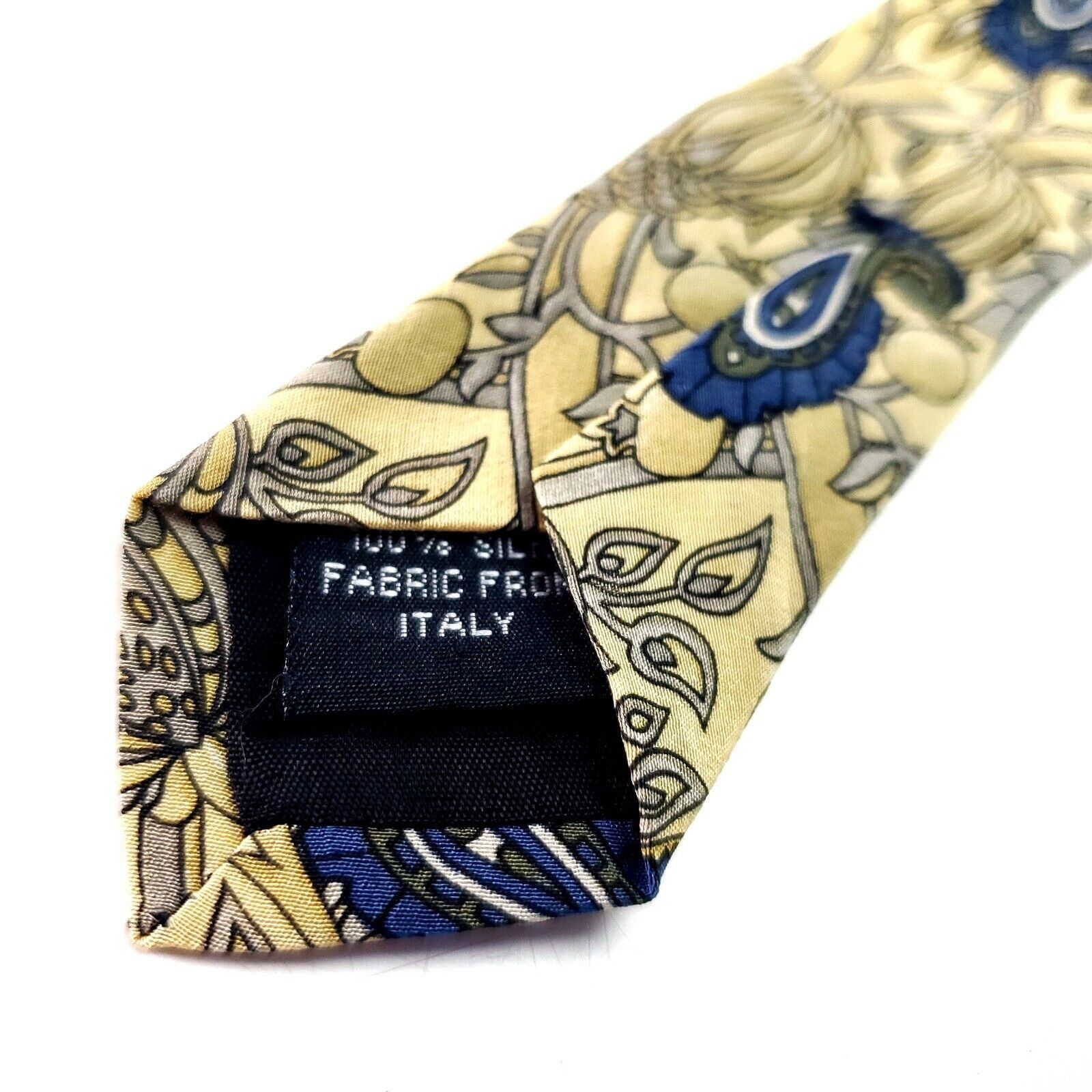 Vintage Geoffrey Beene Silk Tie Print Yellow Blue Italy Short Size ONE SIZE - 5 Thumbnail