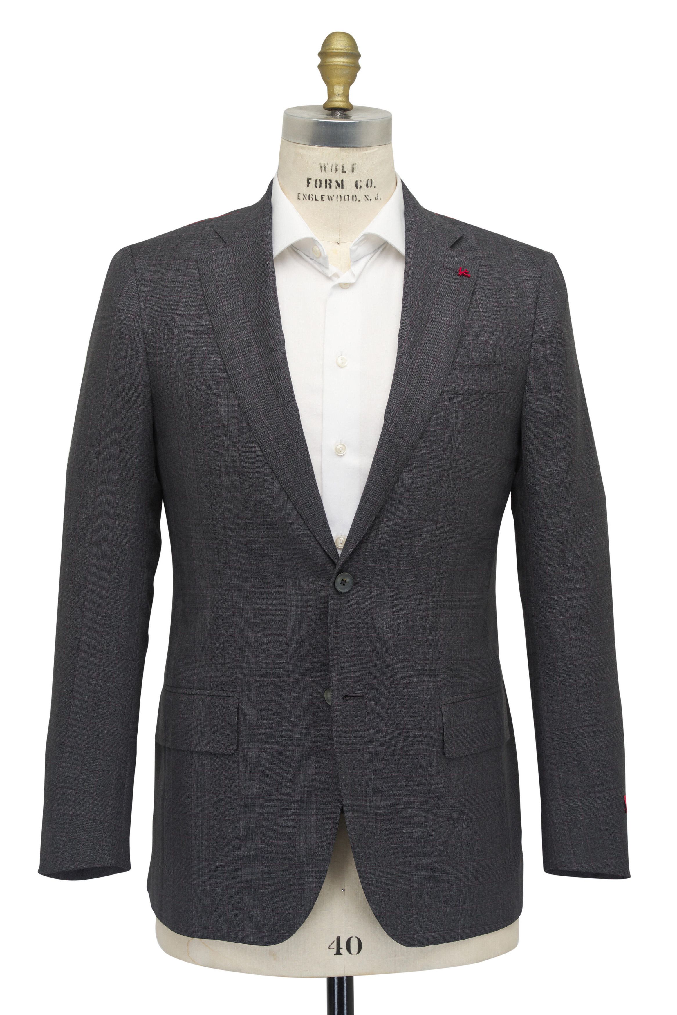 Isaia o1mtch0225 Plaid Wool Blend Suirt in Grey Size 42R - 1 Thumbnail