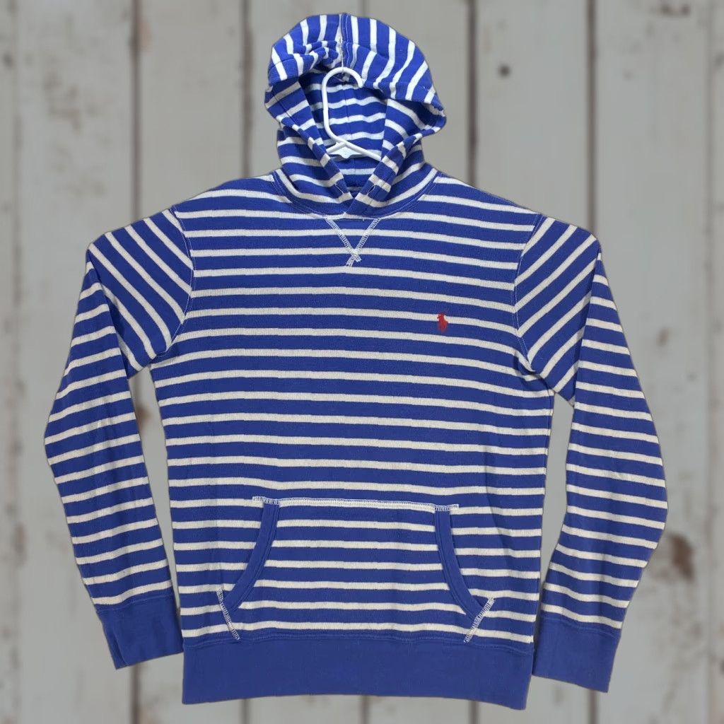 Polo Ralph Lauren VINTAGE Polo Ralph Lauren Blue White Hoodie Sweatshirt Pullover Pockets Mens M Size US M / EU 48-50 / 2 - 1 Thumbnail