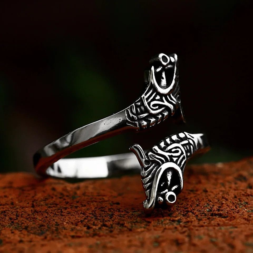 Jewelry Vintage Viking Dragon Head Ring Size ONE SIZE - 4 Thumbnail