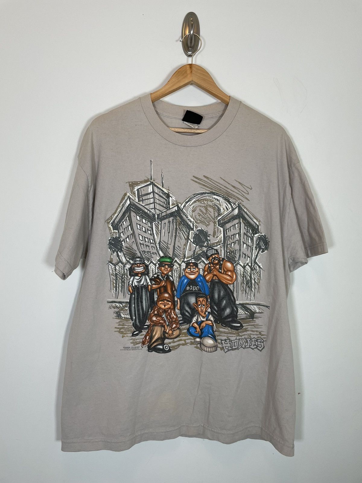 image of Y2K Homies Tee Shirt Skater Los Angeles Rave Jnco in Tan, Men's (Size XL)