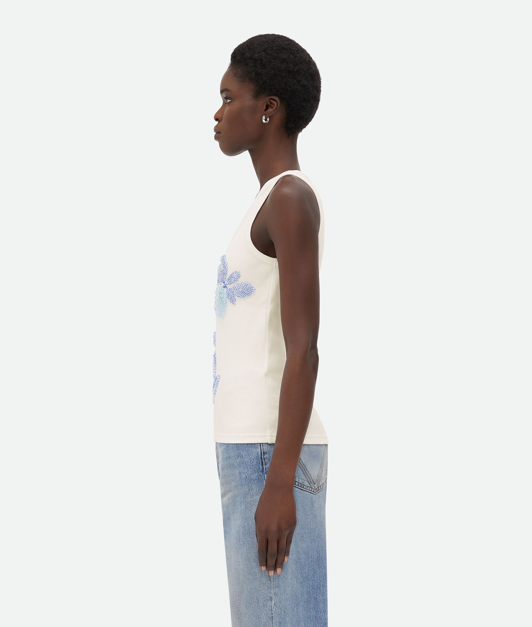 Bottega Veneta o1bcso1str0425 Embroidered Cotton Tank Top in Chalk Size L / US 10 / IT 46 - 2 Thumbnail