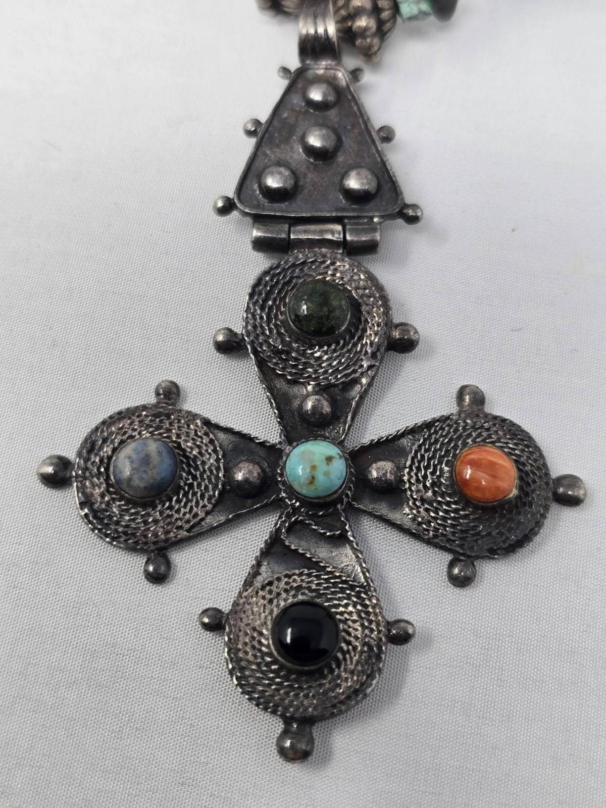 The Unbranded Brand Sterling Silver Cross Pendant Necklace w/ multiple gemstones Size ONE SIZE - 4 Thumbnail