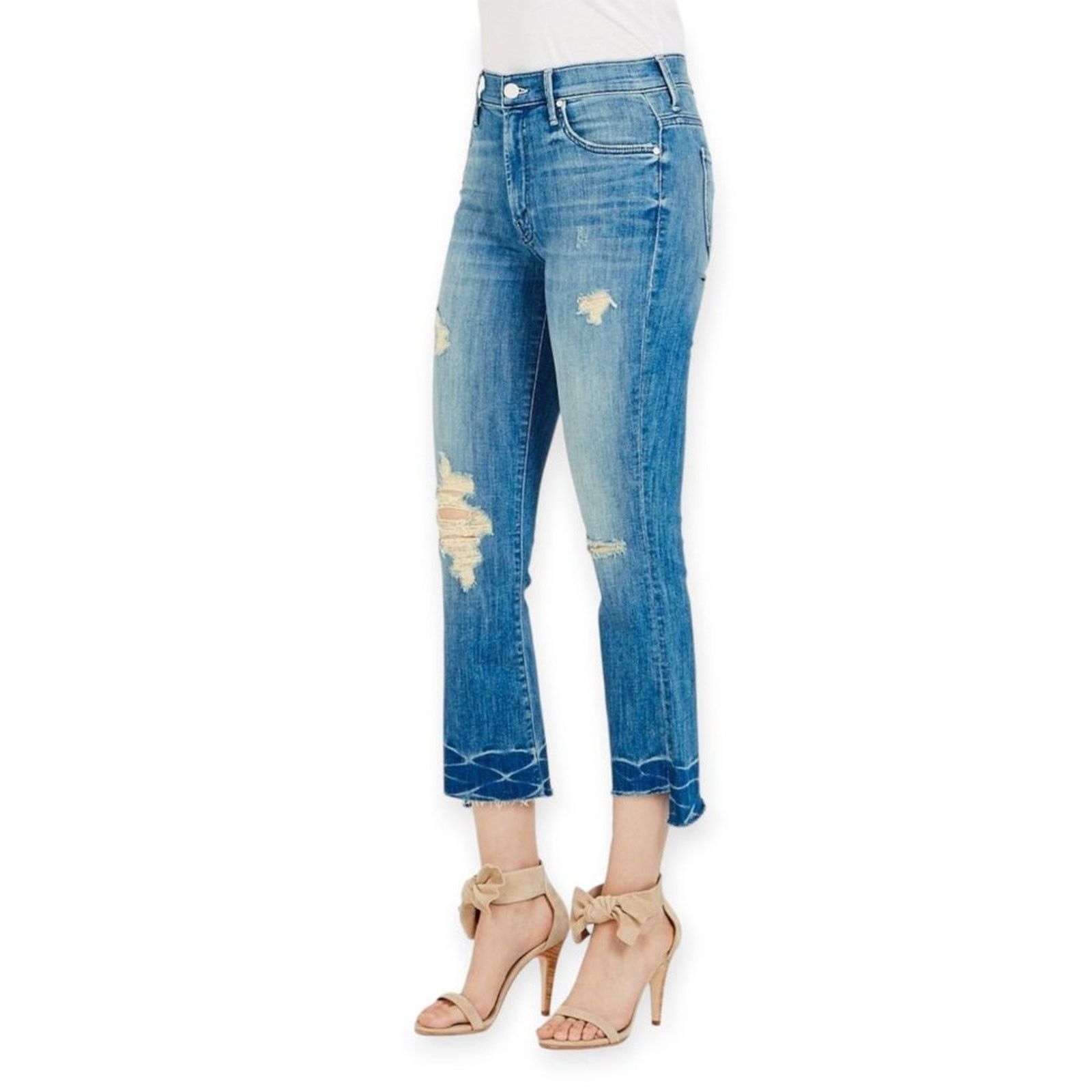 MOTHER MOTHER Insider Crop Step Fray Jeans 26 Naughty Distressed Size 26" / US 2 / IT 38 - 12 Thumbnail