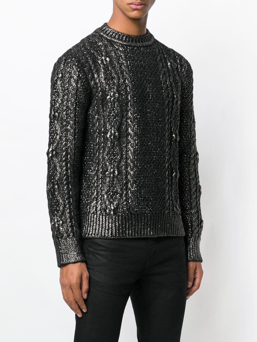 Saint Laurent Paris FW2018 Silver Glazed Heavyweight Cable Turtleneck Knit Size US XS / EU 42 / 0 - 3 Thumbnail