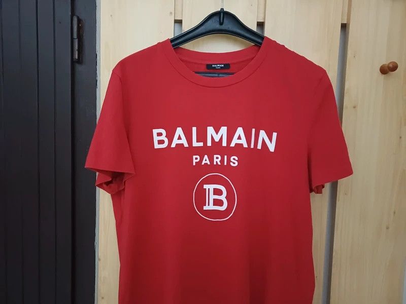 Balmain Original Balmain Paris Men's T-Shirt - Bright Red, Size L Size US L / EU 52-54 / 3 - 2 Thumbnail