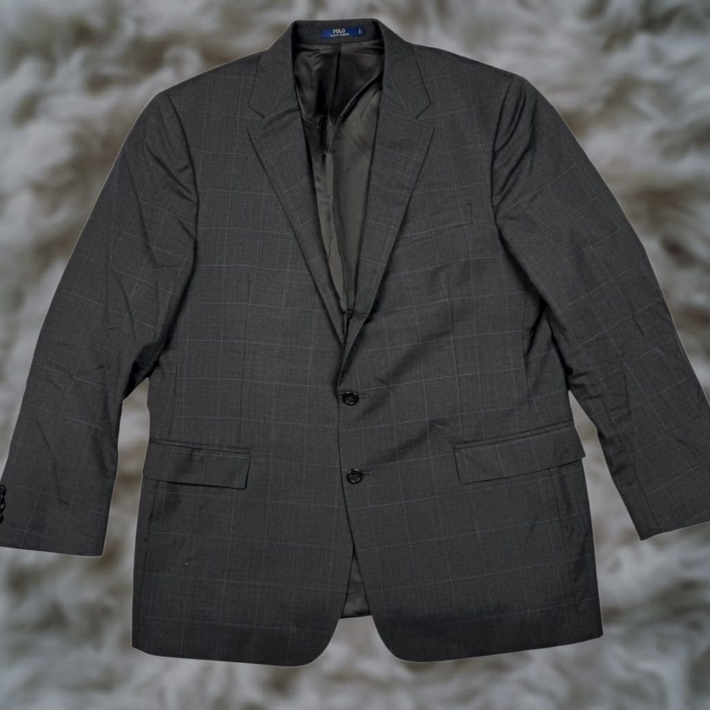 Ralph Lauren Polo Ralph Lauren Men Wool 2-Button Blazer Gray Windowpane Italy 46R Blazer Size US XXL / EU 58 / 5 - 1 Thumbnail