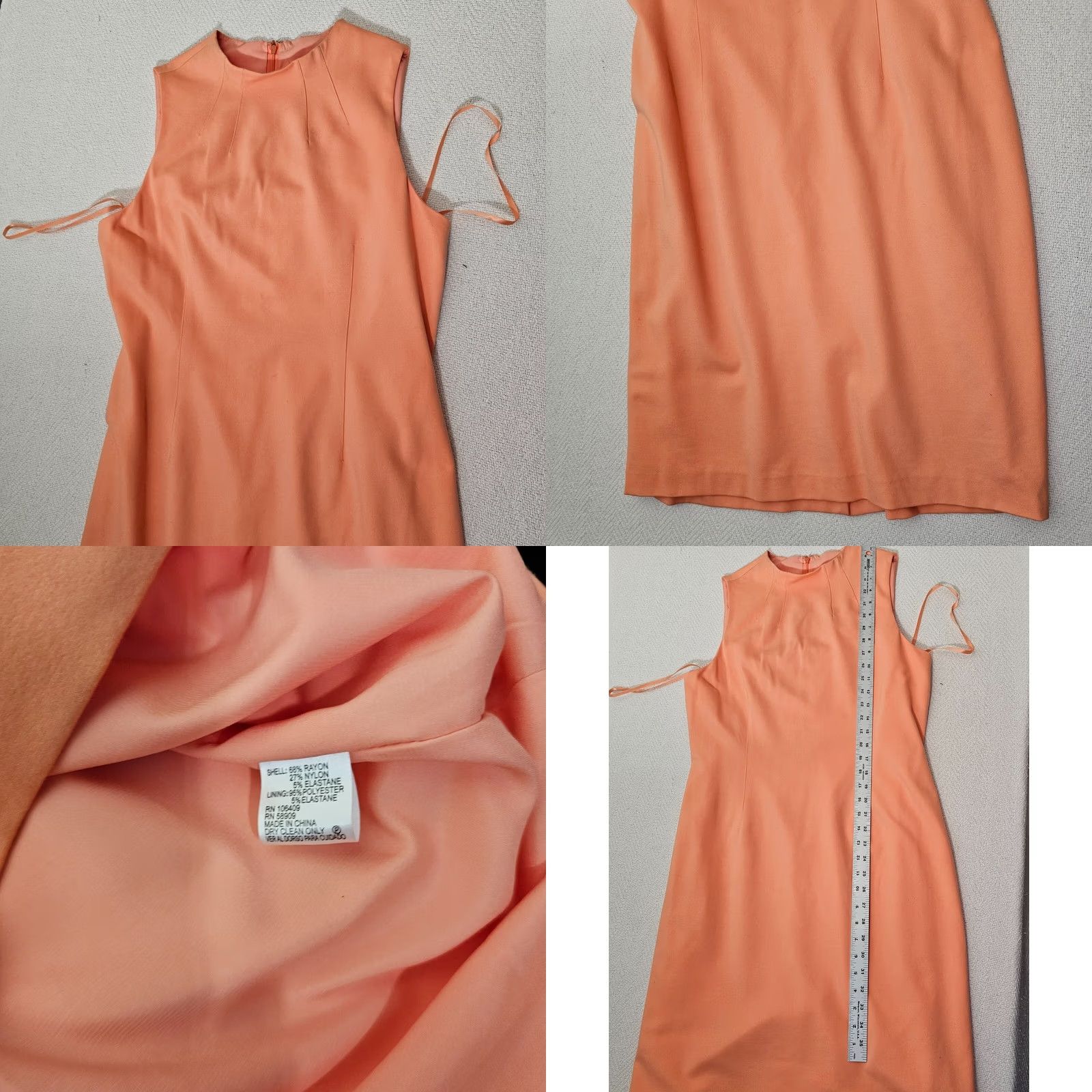 Vintage VINTAGE Antonio Melani Dress Women’s 14 Sleeveless Sheath Orange Coral Zipper Knee Length Pink Round Neck Ladies Size XL / US 12-14 / IT 48-50 - 8 Thumbnail