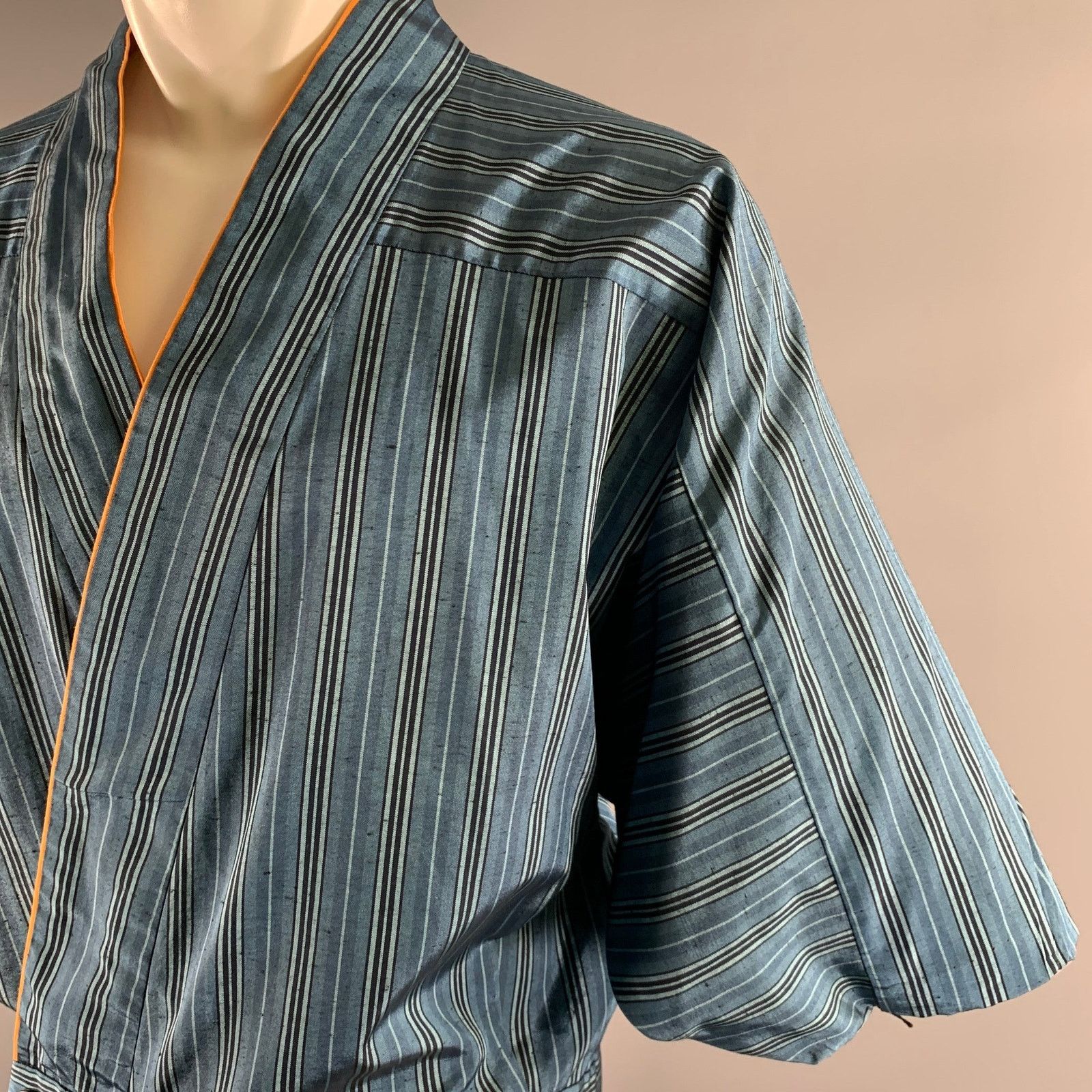 Other Size L Blue Orange Stripe Polyester Blend Shawl Collar Shirt Size L / US 10 / IT 46 - 2 Thumbnail