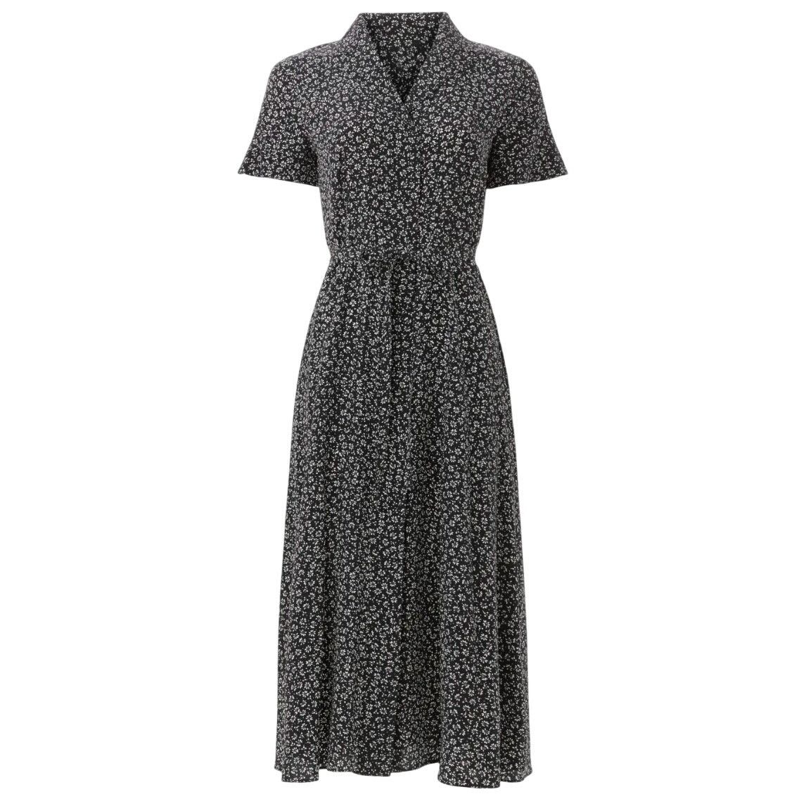 Club Monaco Club Monaco Floral Open Neck Silk Shirt Dress Black, Size XS Size XS / US 0-2 / IT 36-38 - 1 Thumbnail