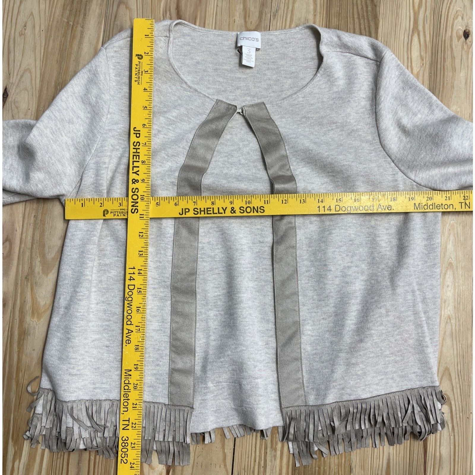 Chicos Chicos 3 Beige Open 3/4 Sleeve Open Knit Cardigan Fringe Size S / US 4 / IT 40 - 5 Thumbnail