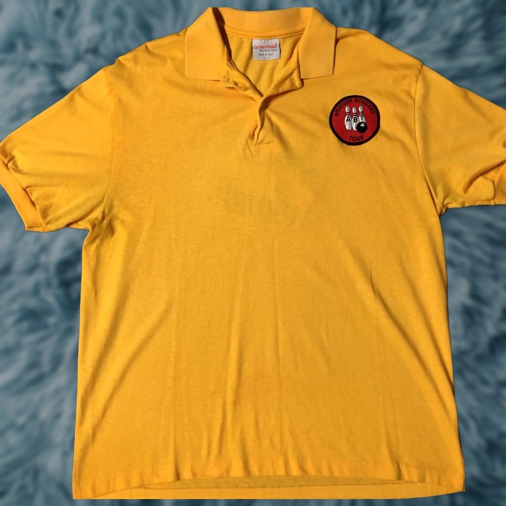 Vintage VINTAGE Screen Mates Amateur Bowling Tour Polo Shirt M USA Yellow Short Sleeve Striped Pattern 80s 90s Mens Size US M / EU 48-50 / 2 - 1 Thumbnail