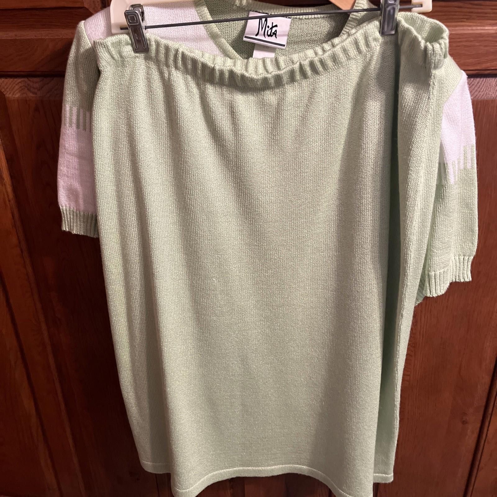 Mita Vintage MITA Green White 2pc Sweater Knit Skirt Suit Sz 18 Size XXL / US 16-18 / IT 52-54 - 5 Thumbnail