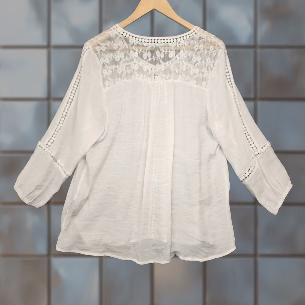 Vintage Zac & Rachel Blouse Womens Large Boho White Cream Crochet Trim Peasant Top 3/4 Sleeve L Size L / US 10 / IT 46 - 1 Thumbnail
