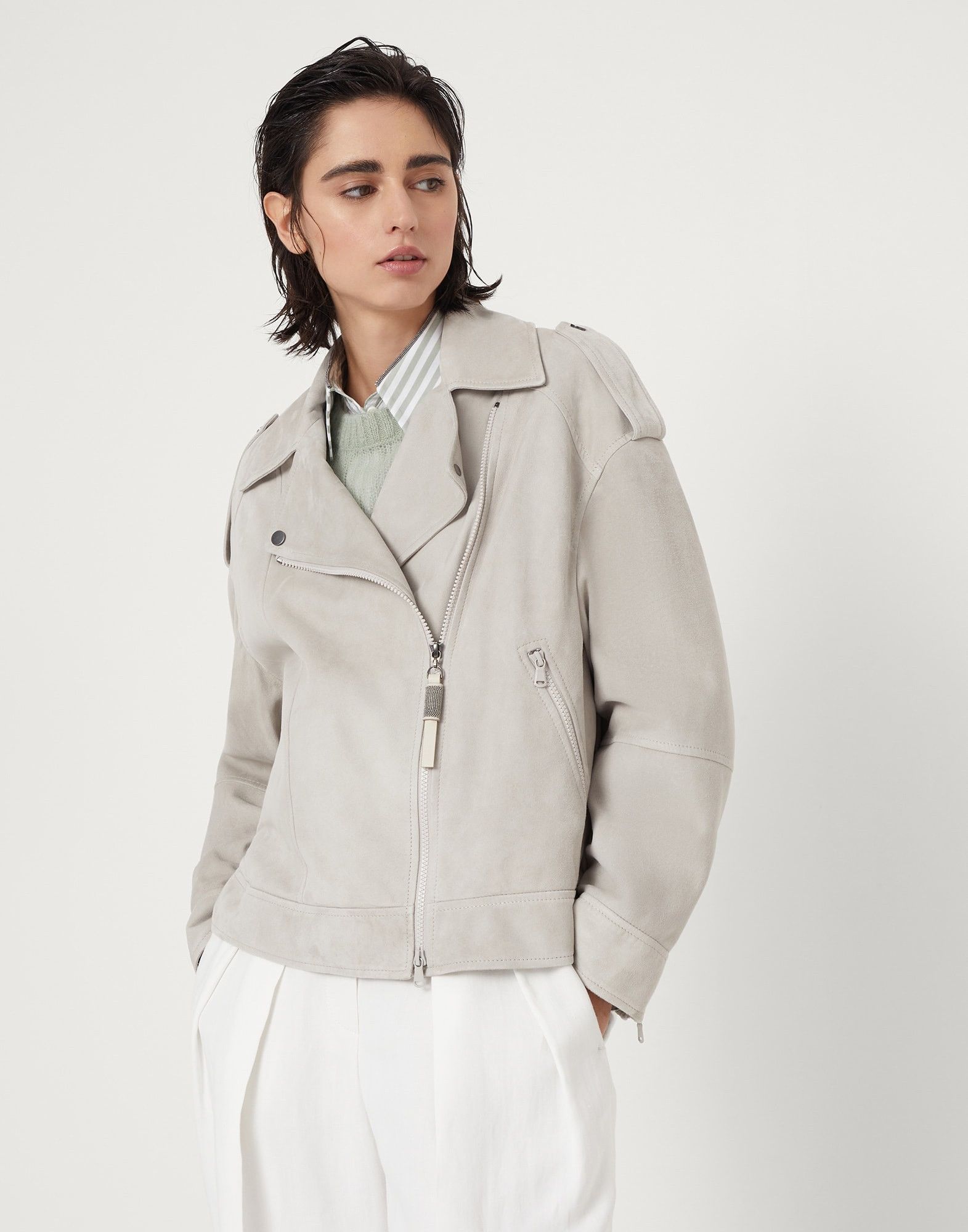 Brunello Cucinelli o1la1rc1a0425 Leather Jacket in Grey Size XL / US 12-14 / IT 48-50 - 2 Thumbnail
