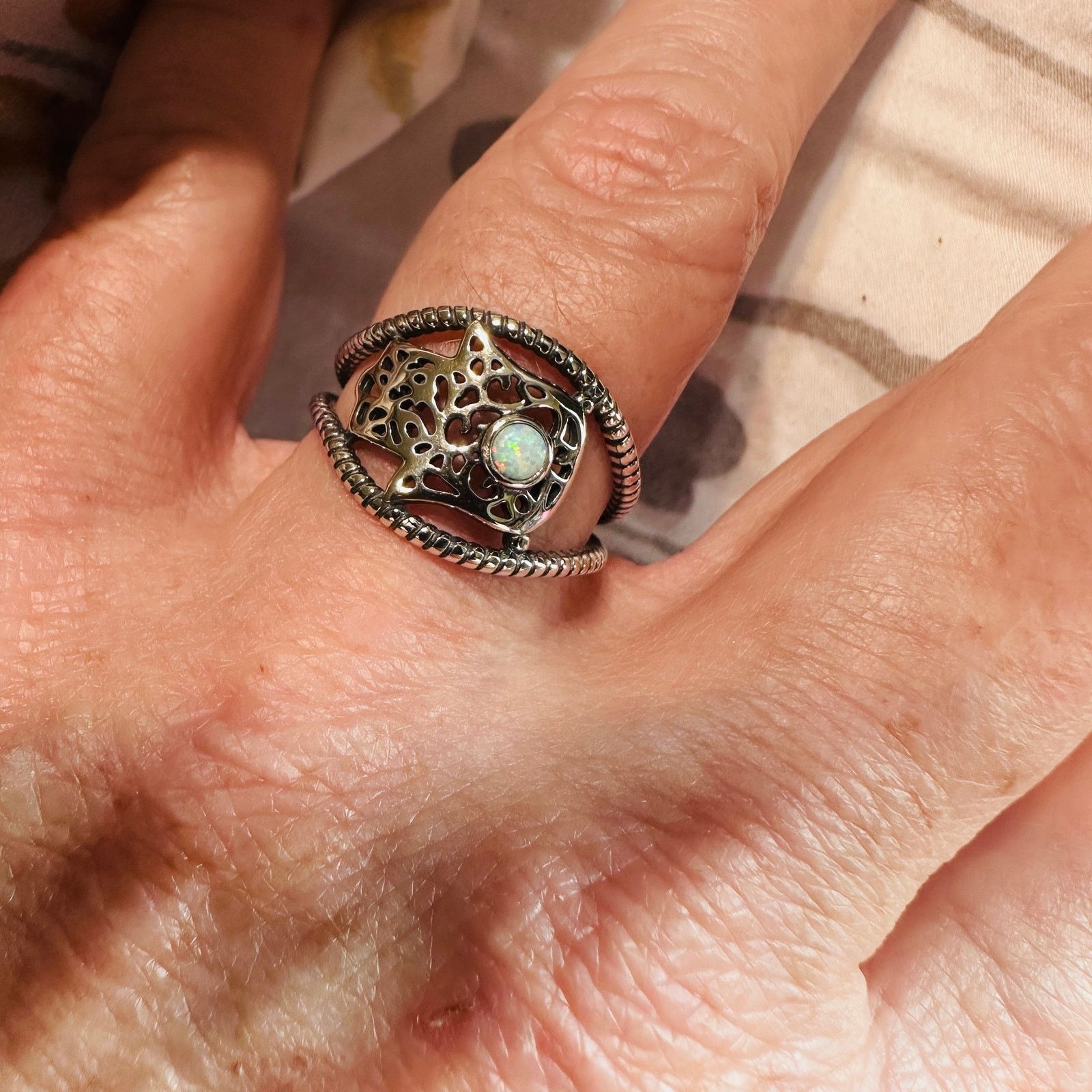 Other Sterling Silver Lab Opal Hamsa Ring Size ONE SIZE - 5 Thumbnail