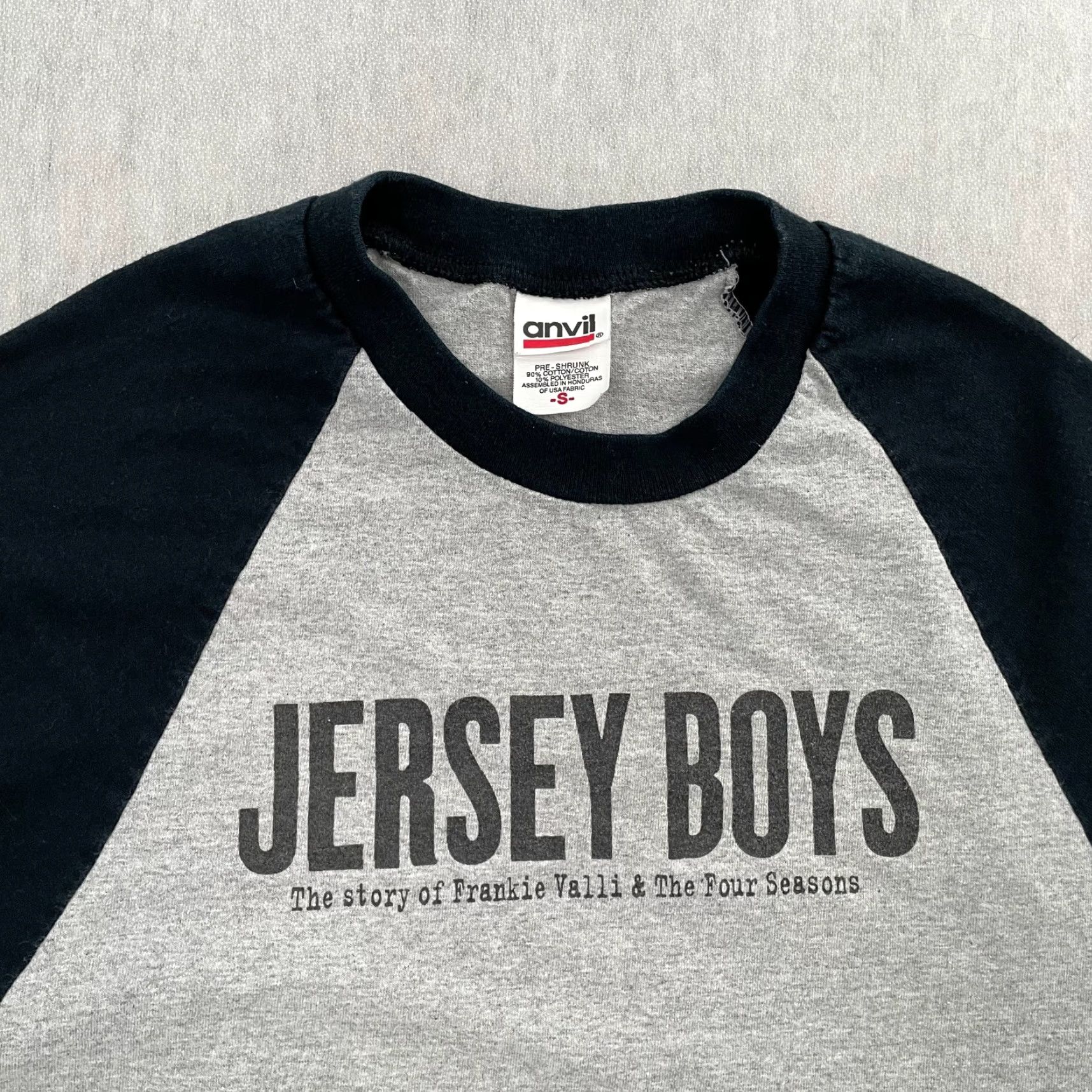 Anvil Jersey Boys Shirt Adult Small Gray Black Raglan Broadway Musical Theater Mens S Size US S / EU 44-46 / 1 - 2 Thumbnail