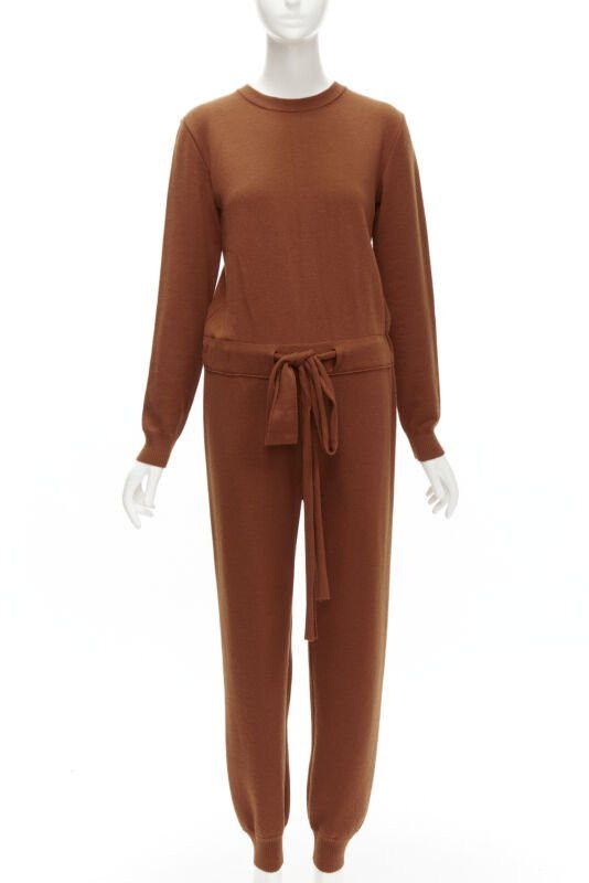 Oscar De La Renta OSCAR DE LA RENTA 2019 100% virgin wool brown drawstring knitted jumpsuit S Size 27" / US 4 / IT 40 - 1 Thumbnail