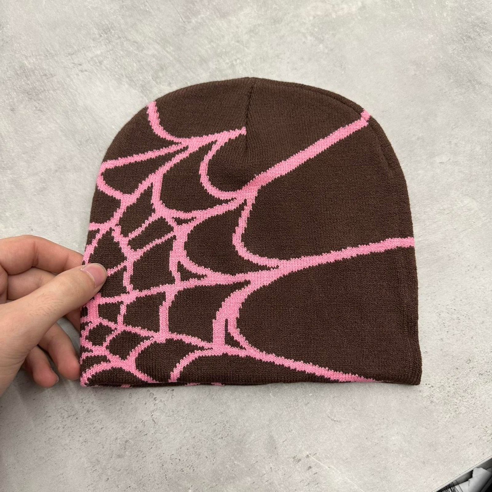 Other Vintage Style Brown and Pink Spider Web Beanie Hat Accessory Size ONE SIZE - 1 Thumbnail