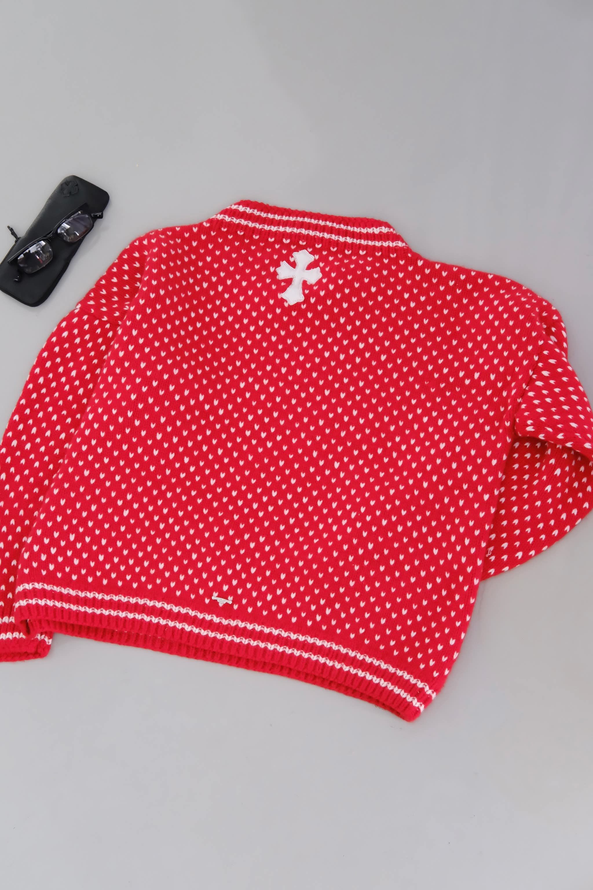 Chrome Hearts Chrome HeartsRED LEATHER PATCH CASHMERE SWEATER Size US M / EU 48-50 / 2 - 2 Thumbnail