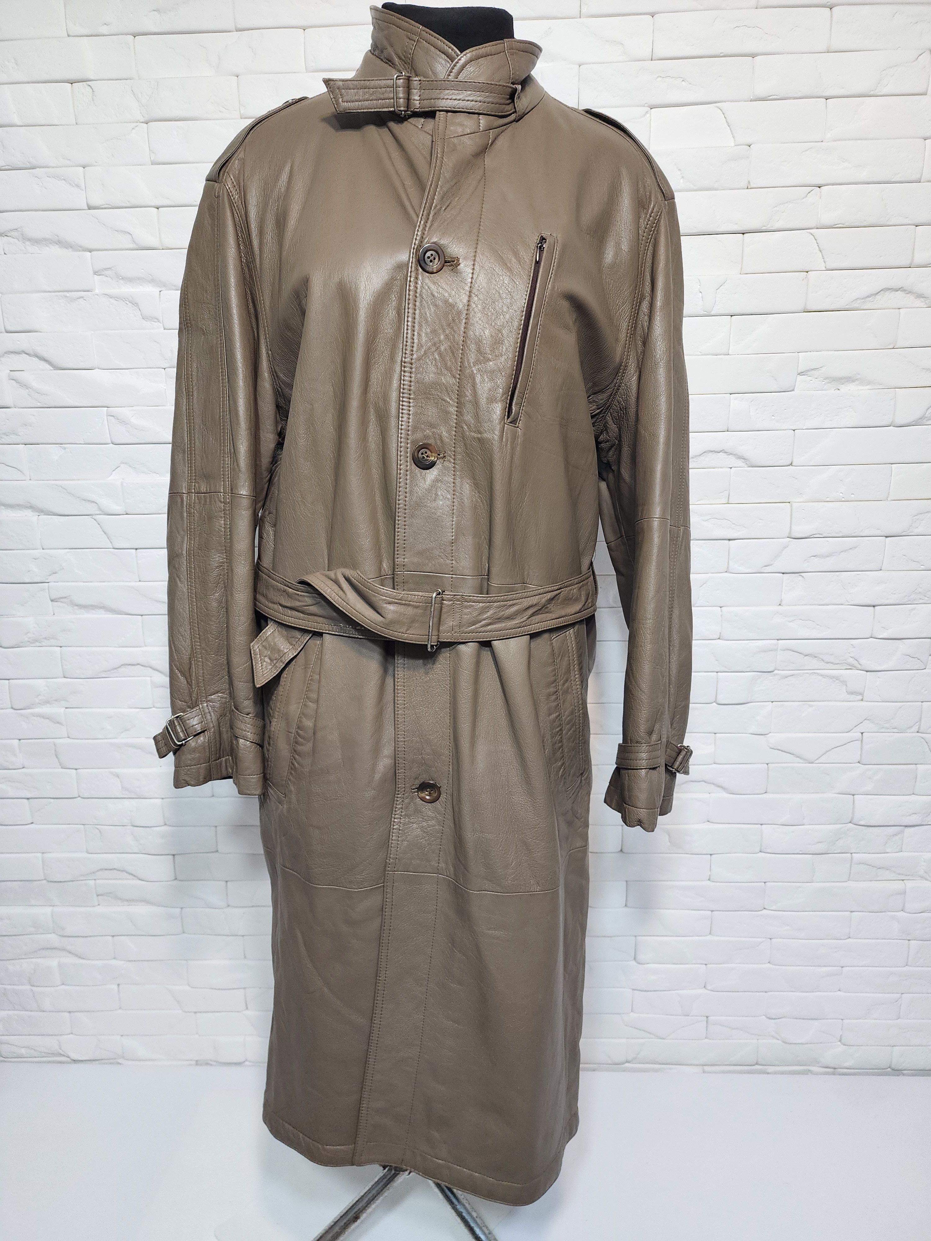 Designer Gray Genuine Leather Men's Coat with Belt Size US XXL / EU 58 / 5 - 1 Thumbnail