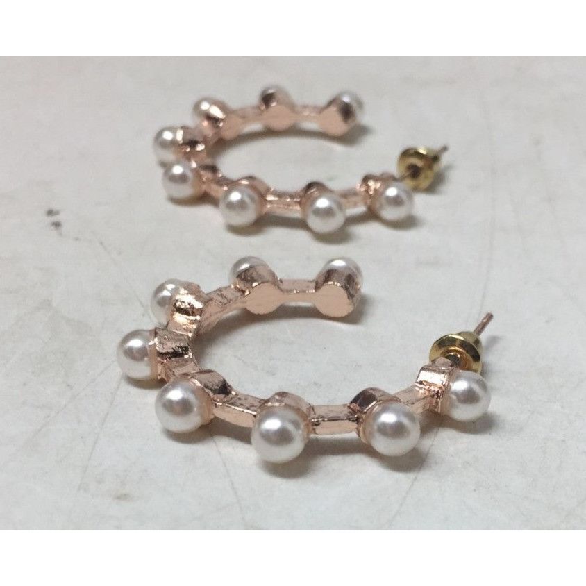 Other Women's Rose Gold Hoop Earrings with White Faux Pearls Size ONE SIZE - 7 Thumbnail