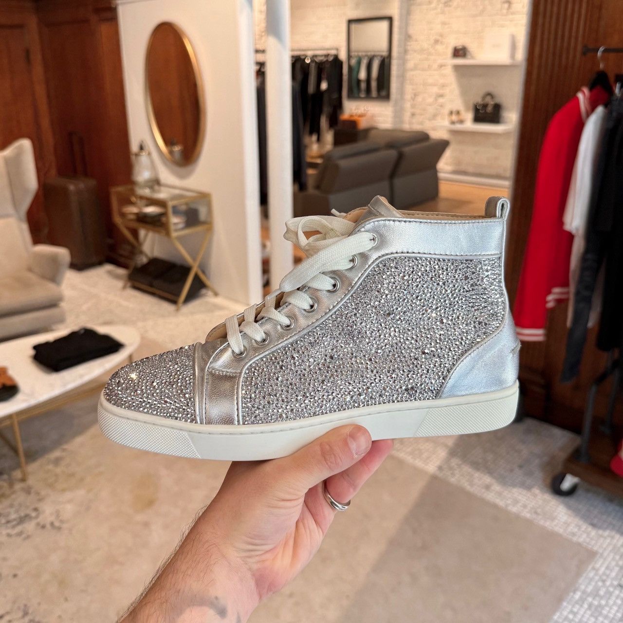 Christian Louboutin Christian Louboutin Silver Louis Strass High-top Sneakers Size US 8 / EU 41 - 13 Thumbnail