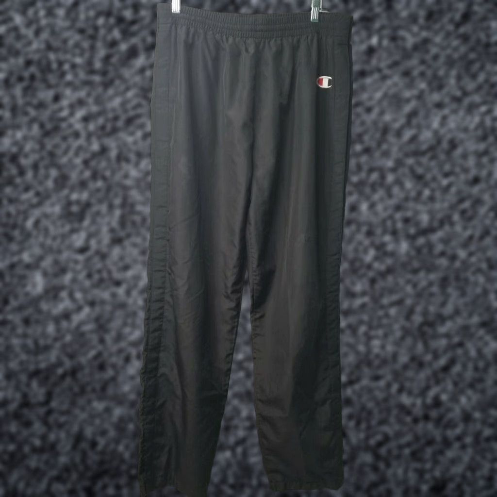 Champion Vintage Champion Mens L Black Nylon Tear Away Snap Athletic Running Pants Size US 33 - 1 Thumbnail