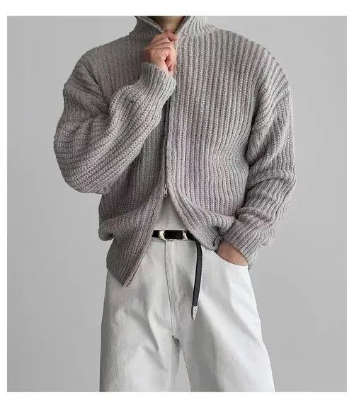 Japanese Brand Vintage Double Zipper Gray L Knit Stand-Up Jacket Coat Size US L / EU 52-54 / 3 - 3 Thumbnail