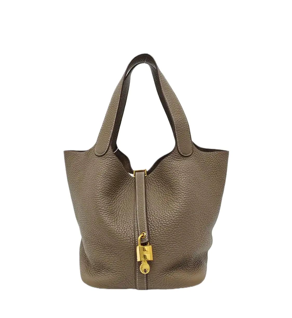 Hermes Hermes Picotin Lock 22 Etoupe Clemence cowhide leather picotin handbag gold hard Size ONE SIZE - 1 Thumbnail