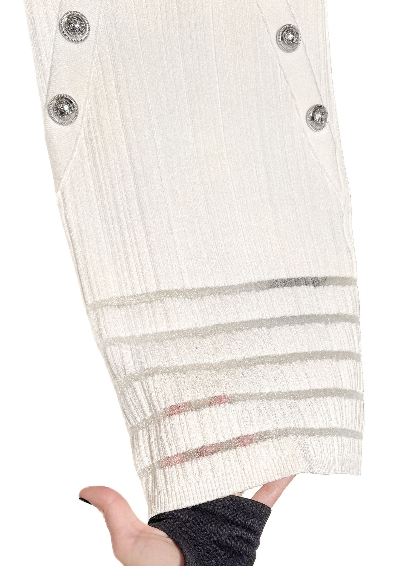 Balmain Balmain White Ribbed Seethrough Button Accent Skirt Size 26" / US 2 / IT 38 - 4 Thumbnail