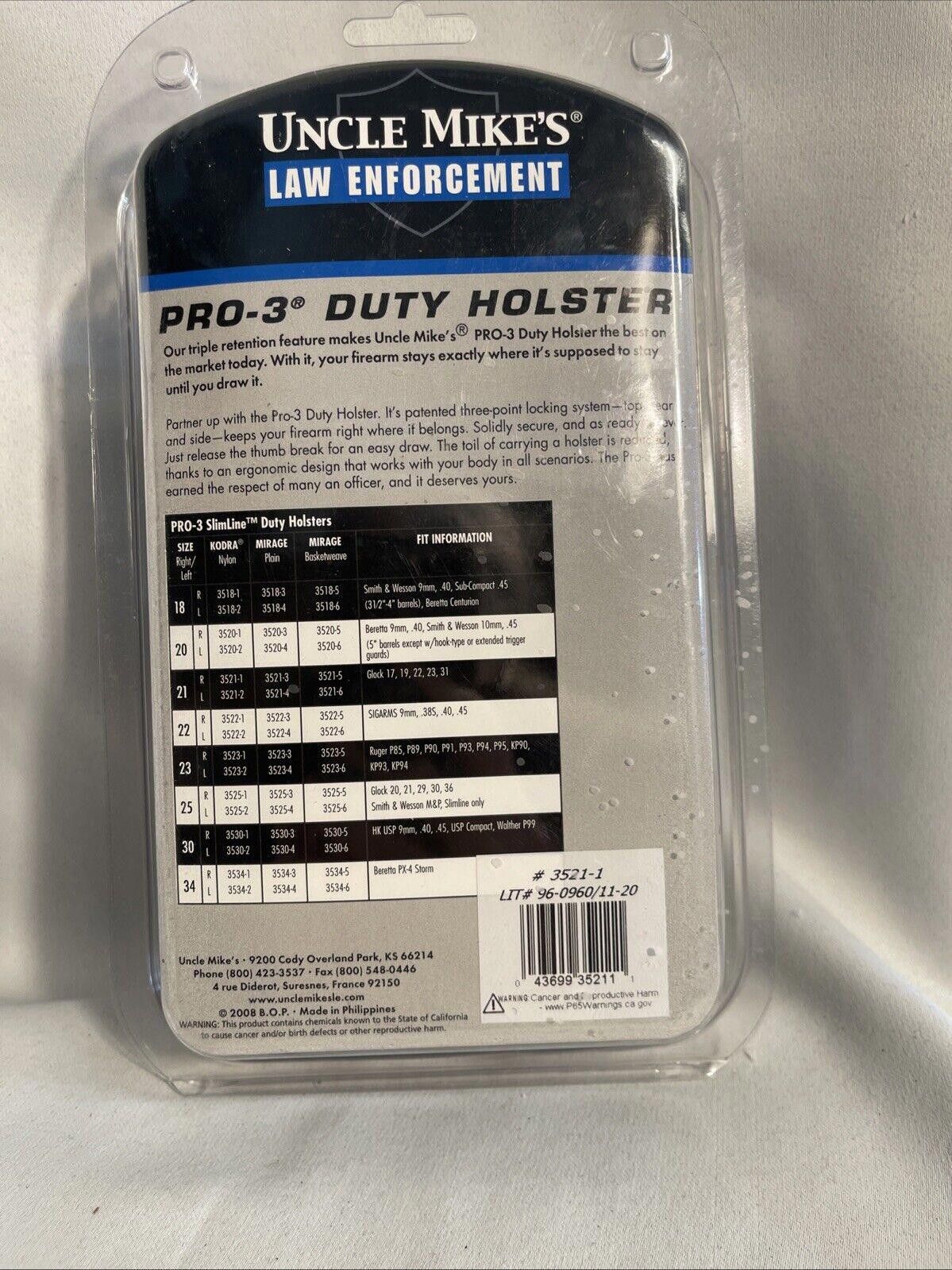 Designer Uncle Mikes Pro 3 Slimline Duty Holster Size 21 3521-1 RH Size ONE SIZE - 2 Thumbnail