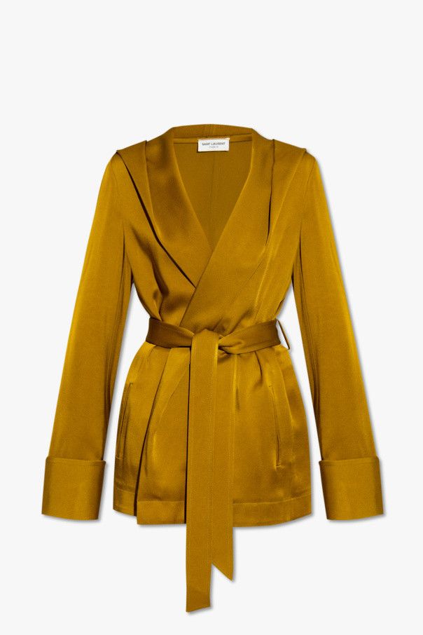 Saint Laurent Paris o1s1wg111024 Hooded Jacket in Crepe Satin in Yellow Size S / US 4 / IT 40 - 1 Thumbnail