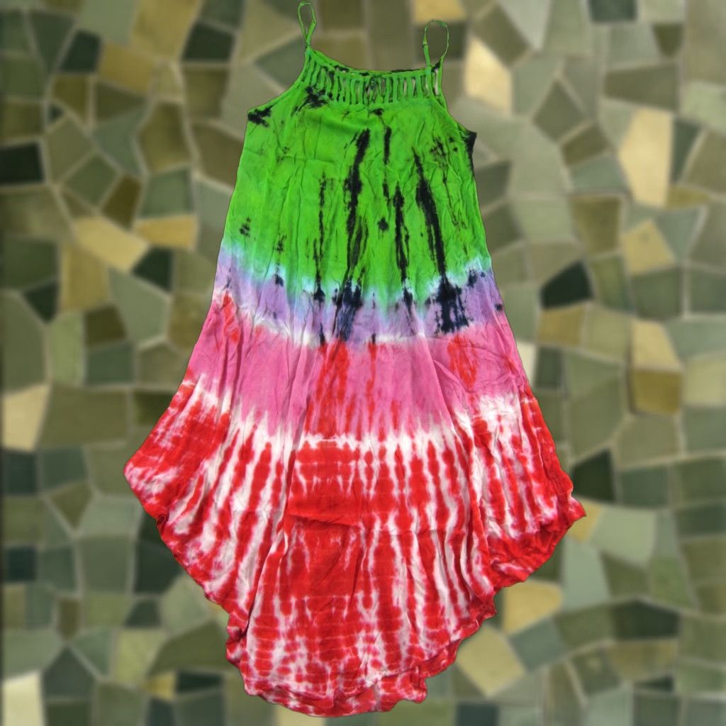 Vintage NWT Beach By Exist Rayon Seafoam Red Green Tie Dye Long Maxi Tank Dress One Size Size ONE SIZE - 1 Thumbnail